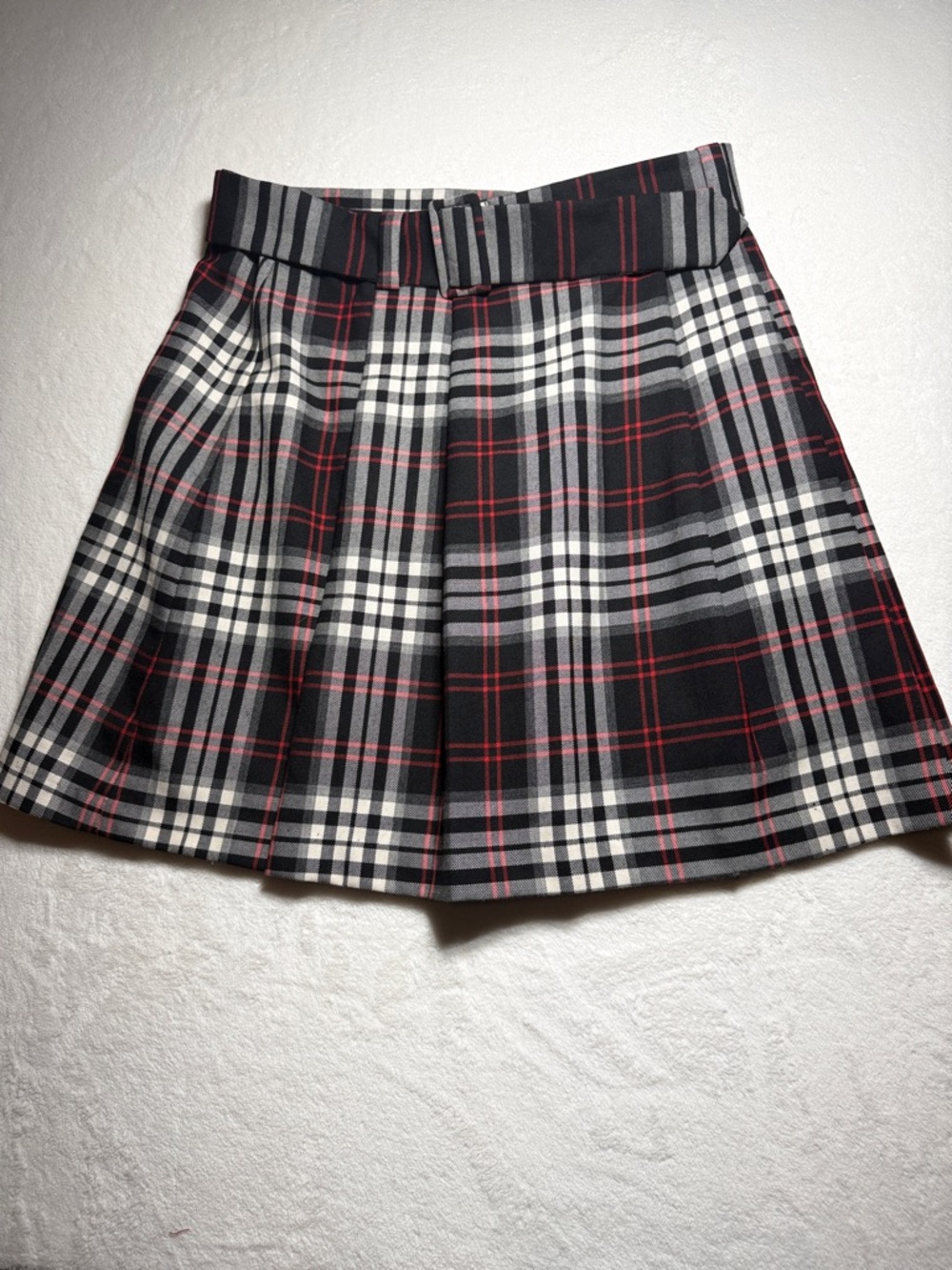 Joe Fresh Black, White & Red Plaid Pleated Skirt
